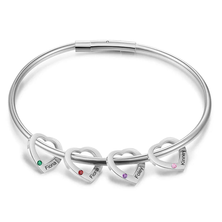 Bracelet Jonc 2-6 Prénoms Personnalisés avec 2-6 Pierres de Naissance