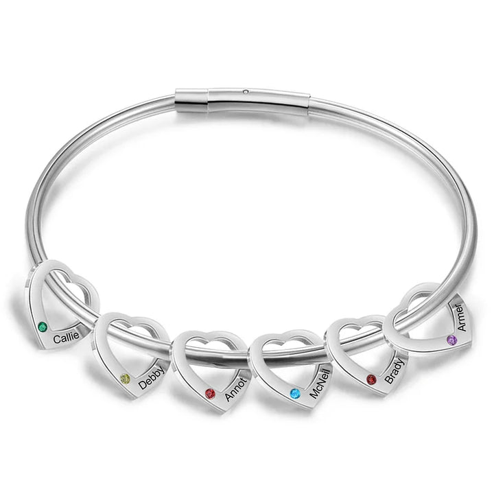 Bracelet Jonc 2-6 Prénoms Personnalisés avec 2-6 Pierres de Naissance