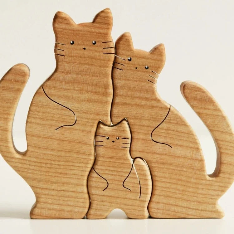 2-10 Prénoms🐱Puzzle familial de chats en bois