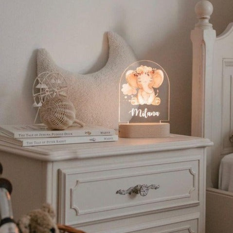 Cadeau personnalis de lumière  -  nuage rose d’éléphant pour les enfants