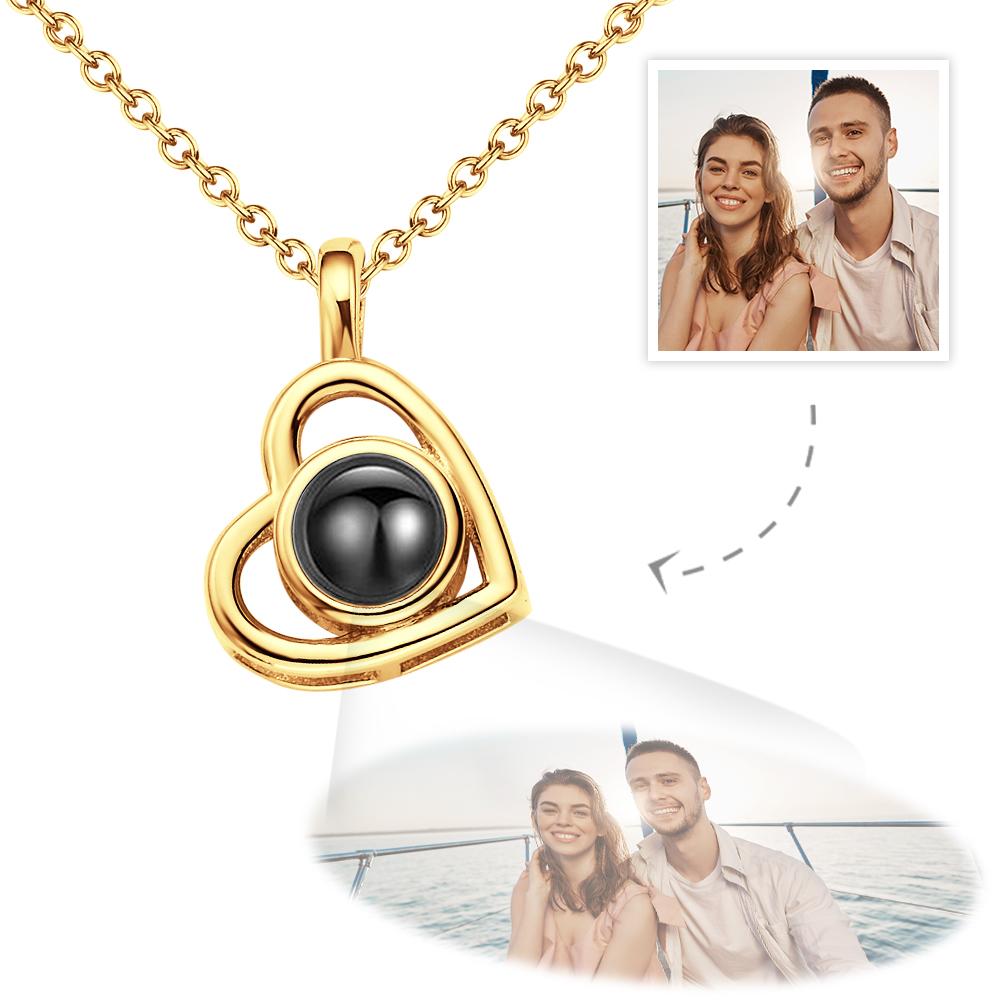 Collier Photo Personnalisé Projection Coeur Creux Couple Cadeaux