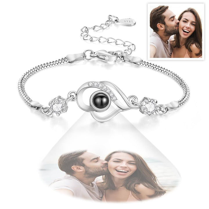 Bracelet Photo Personnalisé Coeurs Chevauchés Bracelet Projection Cadeau pour Amour