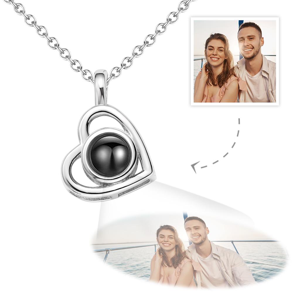 Collier Photo Personnalisé Projection Coeur Creux Couple Cadeaux