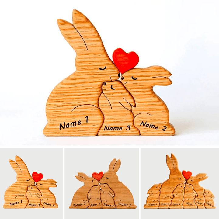 2-10 Prénoms🐰Puzzle familial de lapins en bois