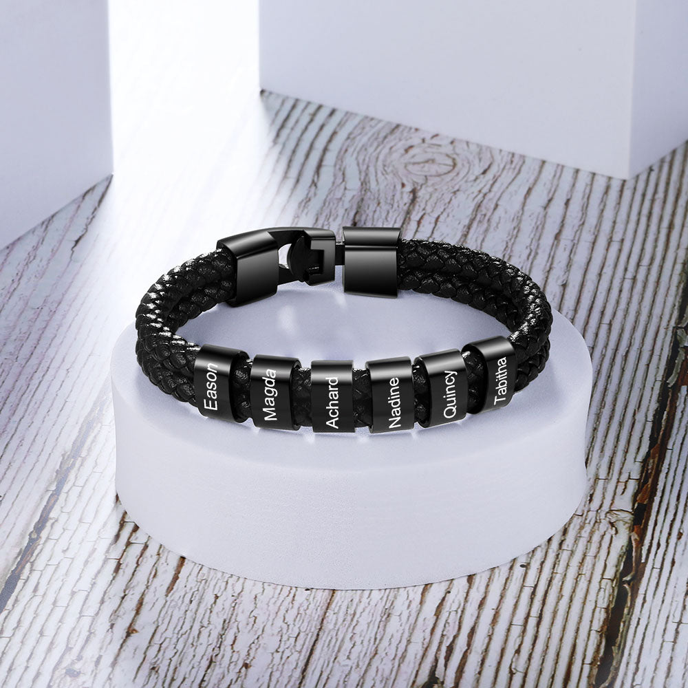 Bracelet Cuir tressé 1-8 Perles Prénom Personnalisé Bracelet Homme