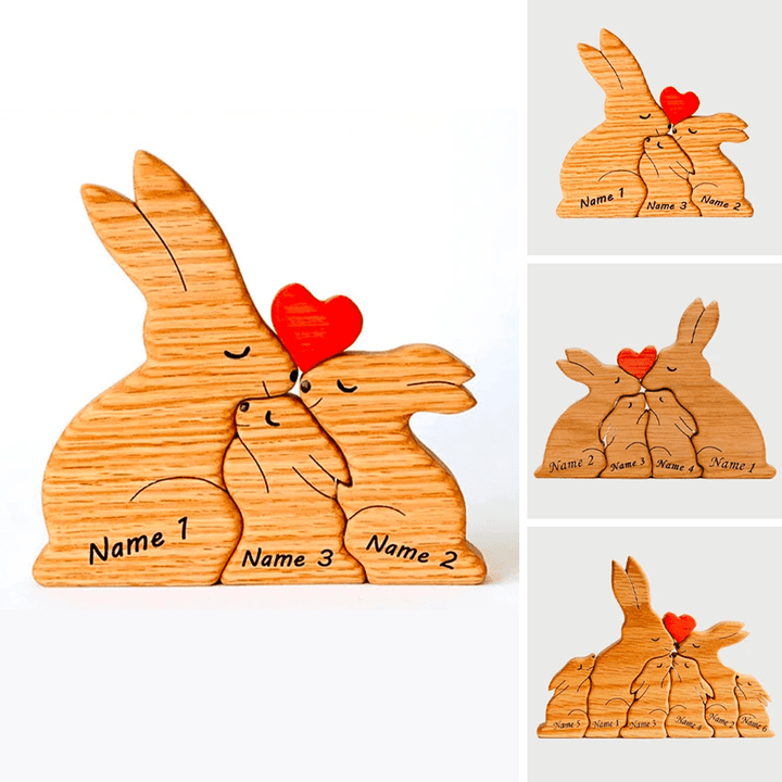 2-10 Prénoms🐰Puzzle familial de lapins en bois