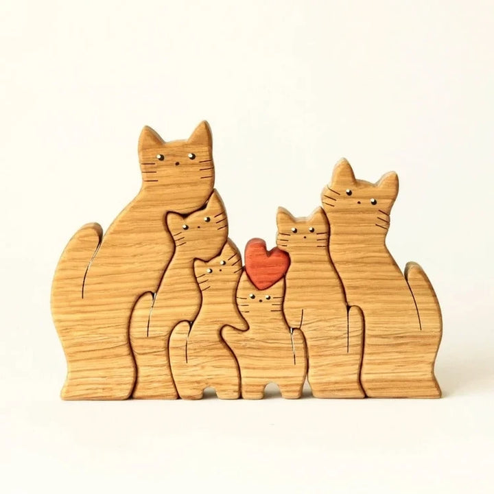 2-10 Prénoms🐱Puzzle familial de chats en bois