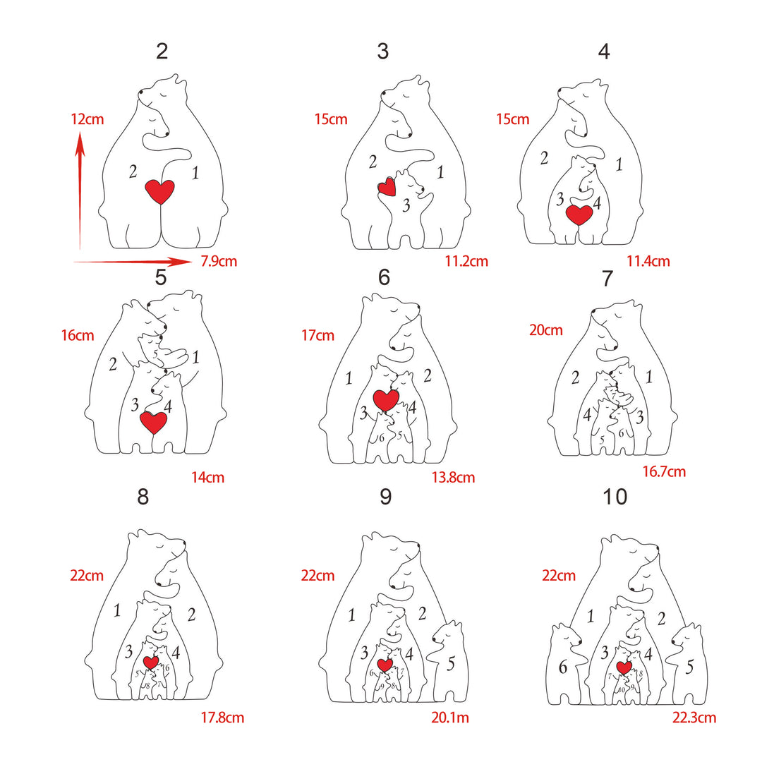 2-10 Prénoms🐻Puzzle familial d'ours en bois