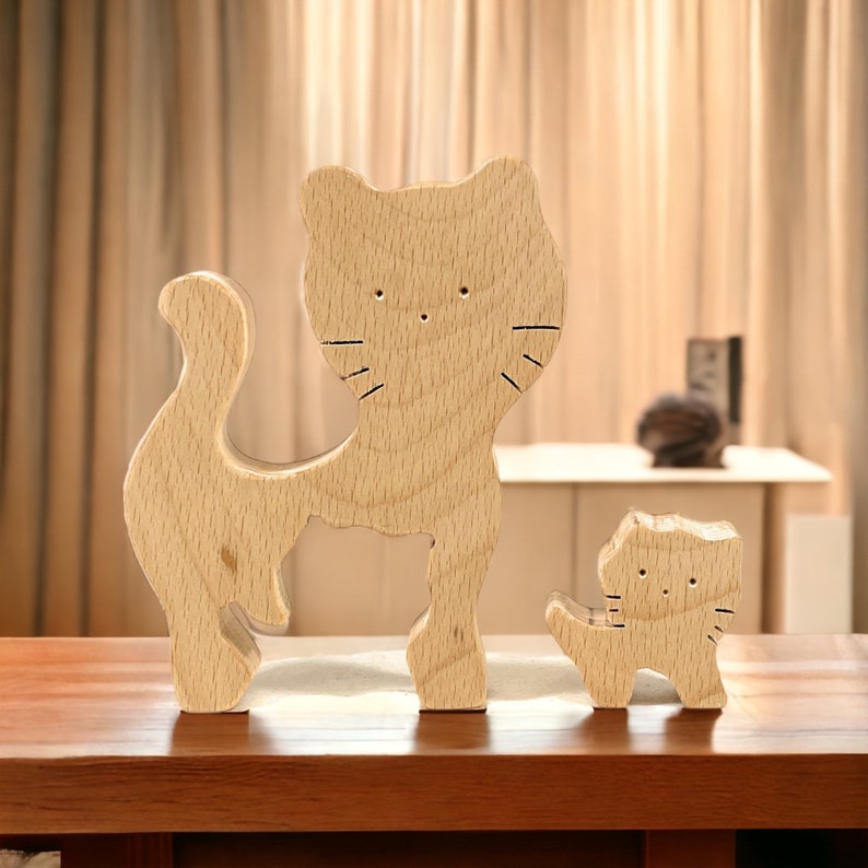 2 Prénoms🐱Puzzle familial de chats en bois pour parent seul