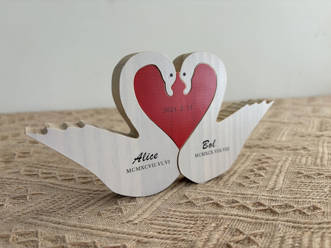 Puzzle de couple de cygnes en bois avec chiffres romains