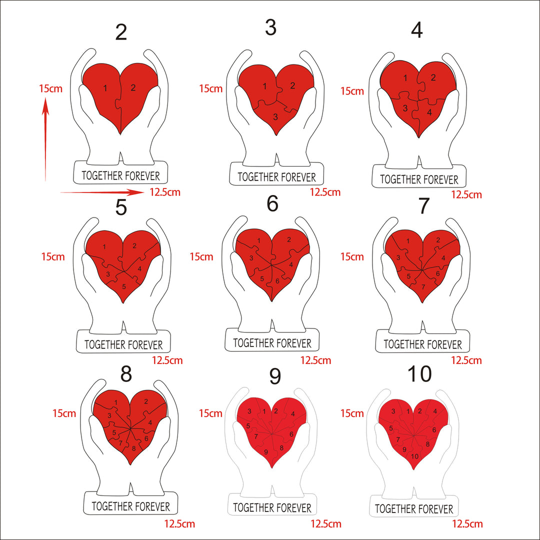 2-10 Prénoms❤️Puzzle familial en forme de cœur en bois