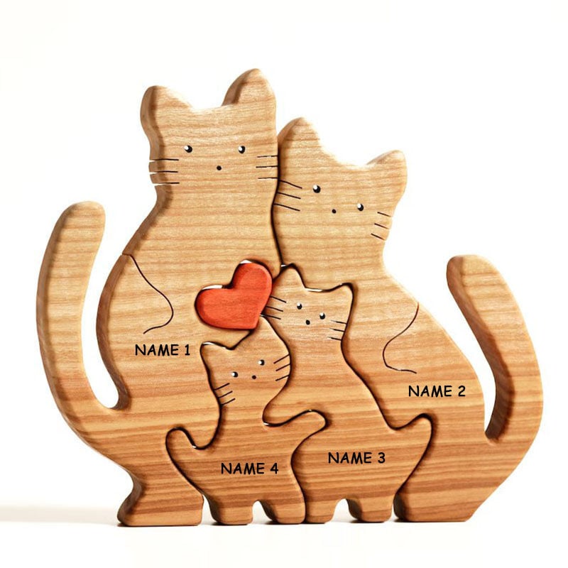 2-10 Prénoms🐱Puzzle familial de chats en bois