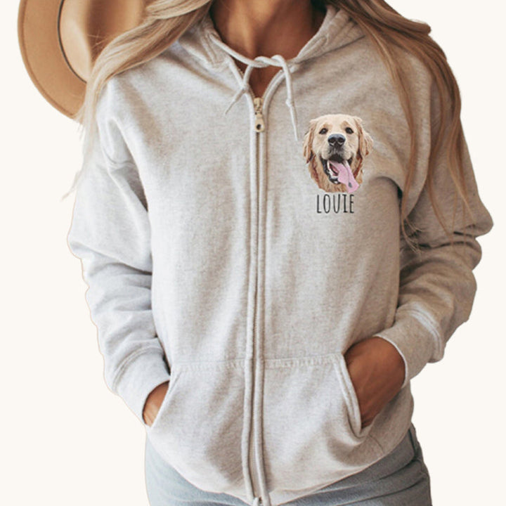 Sweat à capuche zippé personnalisé Pet Portrait - Unisexe