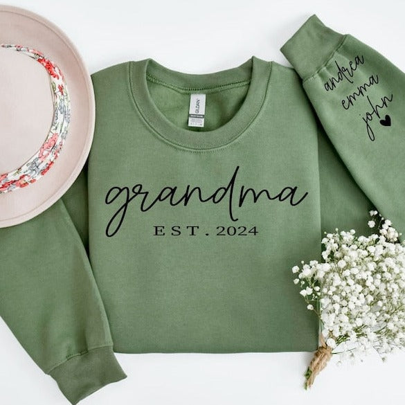 Sweatshirt Mamie Personnalisé: Noms Petits-enfants sur Manche