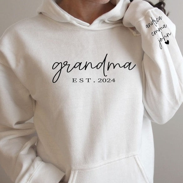 Sweatshirt Mamie Personnalisé: Noms Petits-enfants sur Manche