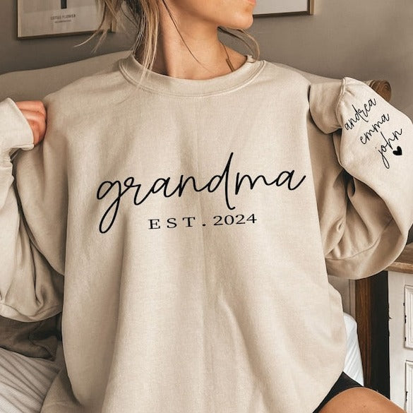 Sweatshirt Mamie Personnalisé: Noms Petits-enfants sur Manche