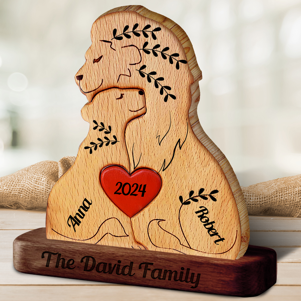 Famille de lion de couple - Sculpture en bois