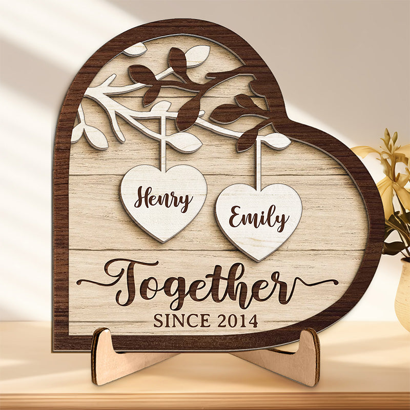 Plaque en bois personnalisée 2 couches avec support pour couples