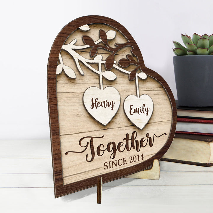 Plaque en bois personnalisée 2 couches avec support pour couples